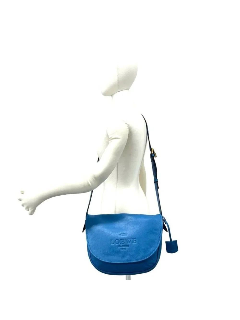 Loewe Vintage Heritage Logo Stamp Leather Shoulder Bag Pochette Crossbody Blue